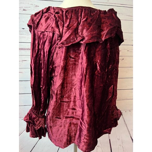 NWT Bila Velvet Blouse Prairie whimsigoth Ruffle Shirt Velour Boho Medium India - Picture 9 of 9